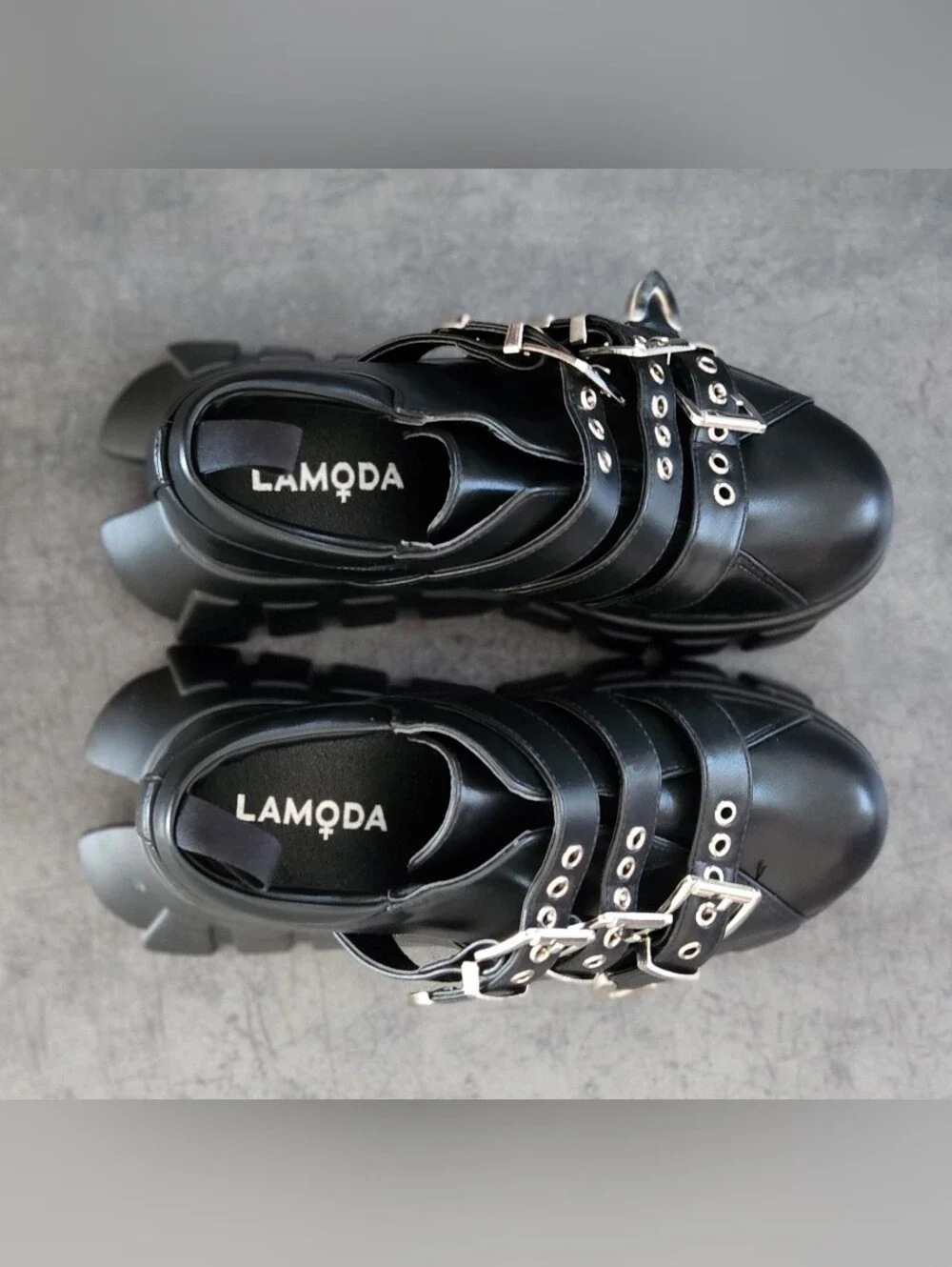 LAMODA Black Triple Buckle Chunky Platform Shoes